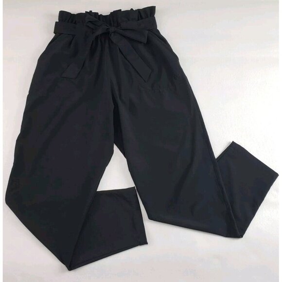 Albion Bow Belt Ankle Pant Womens XS Black Paper Bag Waist Pull On Nylon Stretch - Picture 3 of 13
